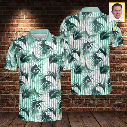 Petthouse | Customized Face Palm Tree Seamless Pattern Polo Shirt Summer Beach Green Plants Mens Polo Shirts