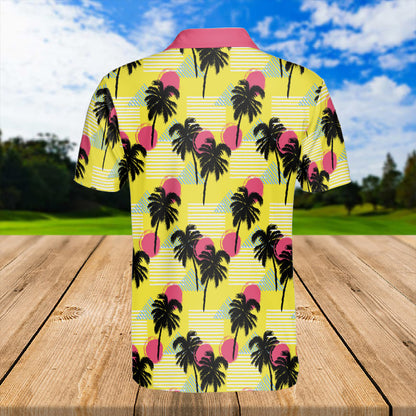 Petthouse | Golf Sport Palm Trees Sun Seamless Pattern Polo Shirt Love Golf Polo Shirts Short Sleeve Golfers Gift Idea