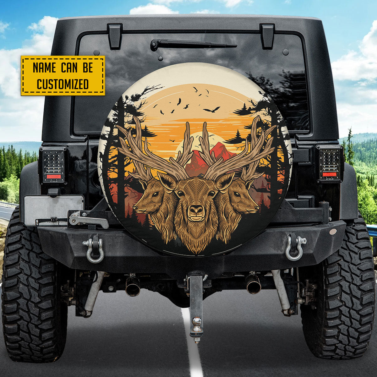 Petthouse | Customized Deer Head Forest Spare Tire Cover Camping Hunting Season Occasion Dad Gift