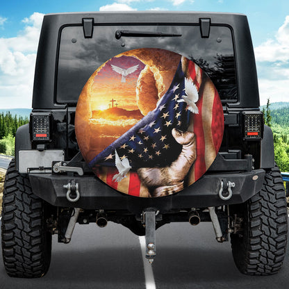 Petthouse | Jesus Hand Pull American Flag Wheel Tire Covers Jesus Christian Seasonal Tire Totes Universal Fit