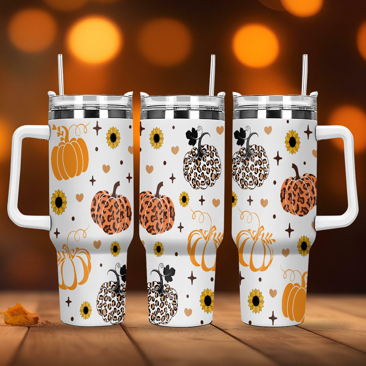 Petthouse | Fall Pumpkins 40oz Tumbler, Fall Coffee Stainless Steel Tumbler, Leopard Pumpkin, Fall Vibes