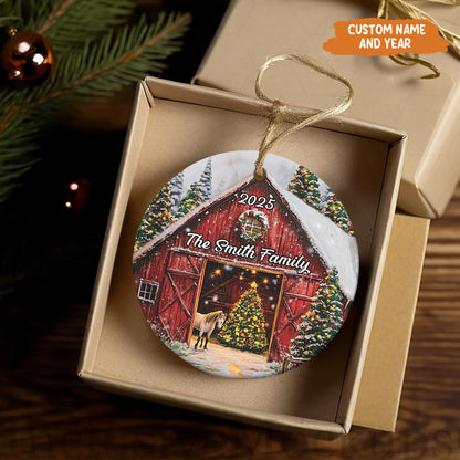 Petthouse | Personalized 2025 Red Barn Christmas Ornament, Farmhouse Ornament, Red Barn Ornament