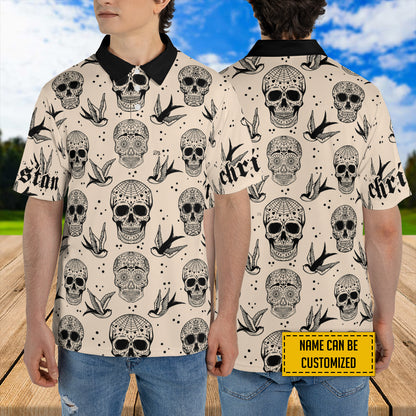 Petthouse | Personalized Seamless Pattern Sports Shirt Mexican Sugar Skulls And Roses Polo Shirt