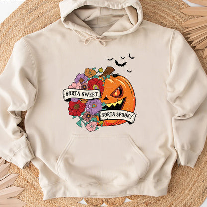 Petthhouse | Sorta Sweet Sorta Spooky Halloween Shirt, Halloween Wildflower Floral Pumpkin Shirt