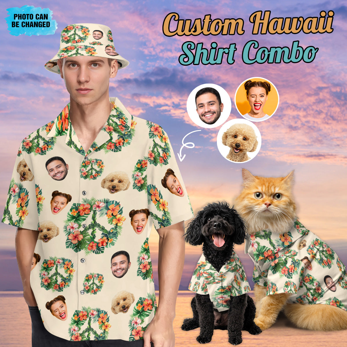 Petthouse | Personalized Photo Face Hawaiian Shirt, Tropical Custom Dog Peace Lover Hawaiian Shirt