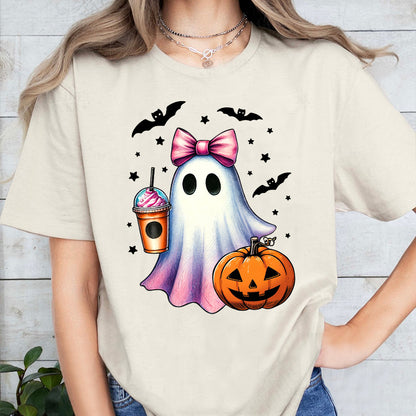 Petthouse | Halloween Ghost Shirt, Retro Ghost Coffee Pumpkin Halloween Shirt, Cute Ghost Coffee