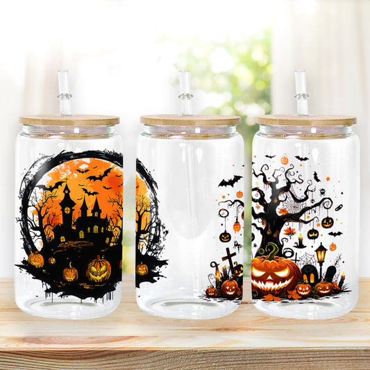 Petthouse | Horror Halloween House Glass Cup, Spooky Vibes Glass Can, Forest Vibes Glass Cup