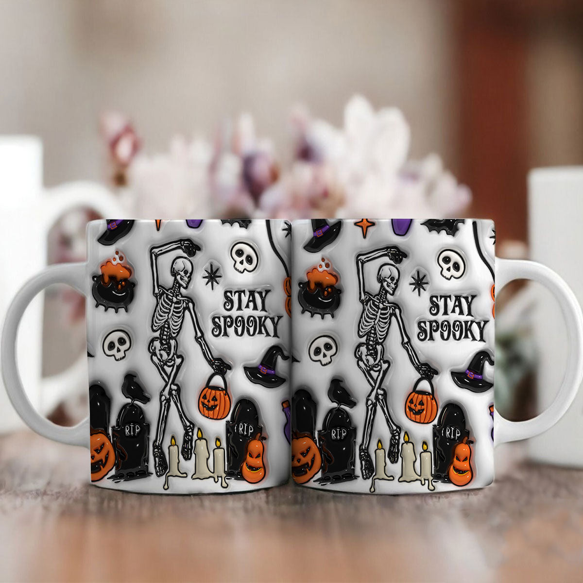 Petthouse | Skeleton Fall Halloween, Stay Spooky 3D Inflated Mug, Halloween Witch Gift Halloween