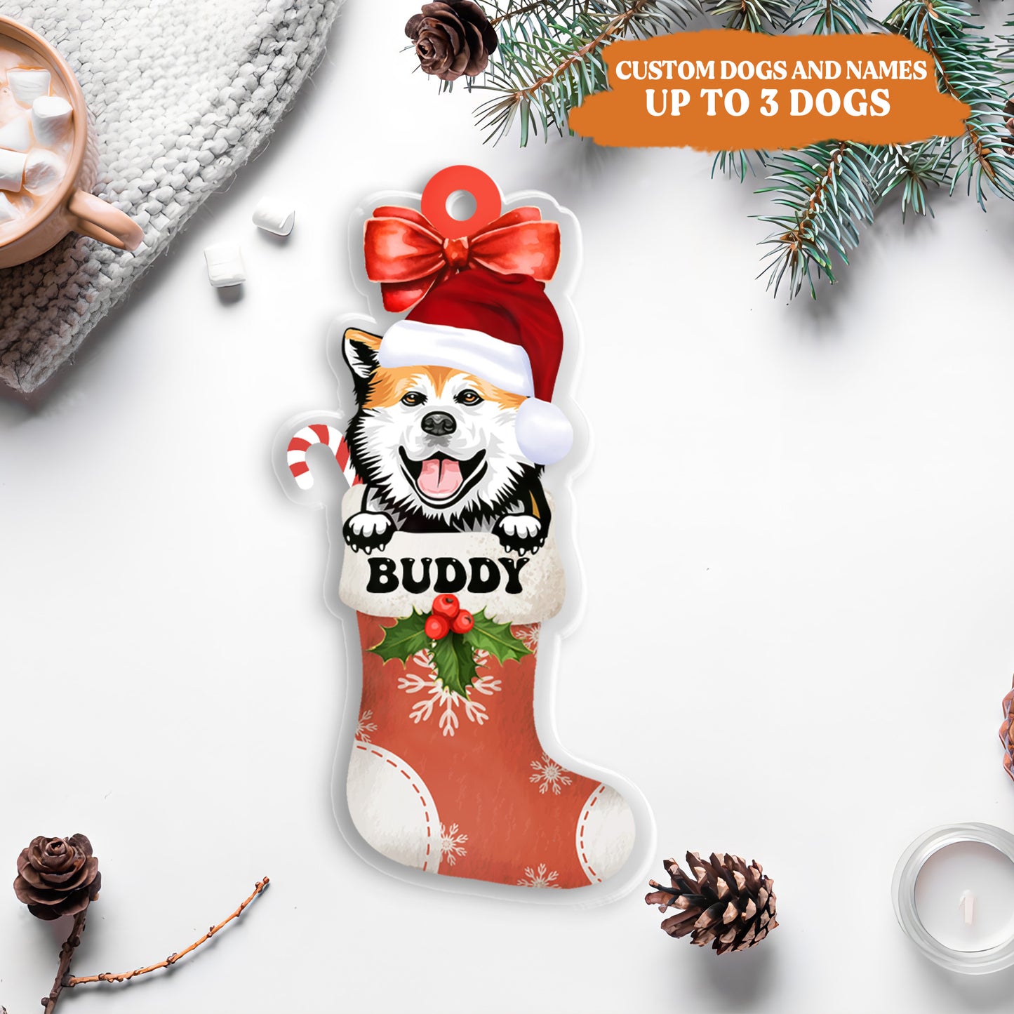 Petthouse | Personalized Dog Christmas Ornament, Cute Dog Stockings Xmas Ornament, Dog Breed Ornament