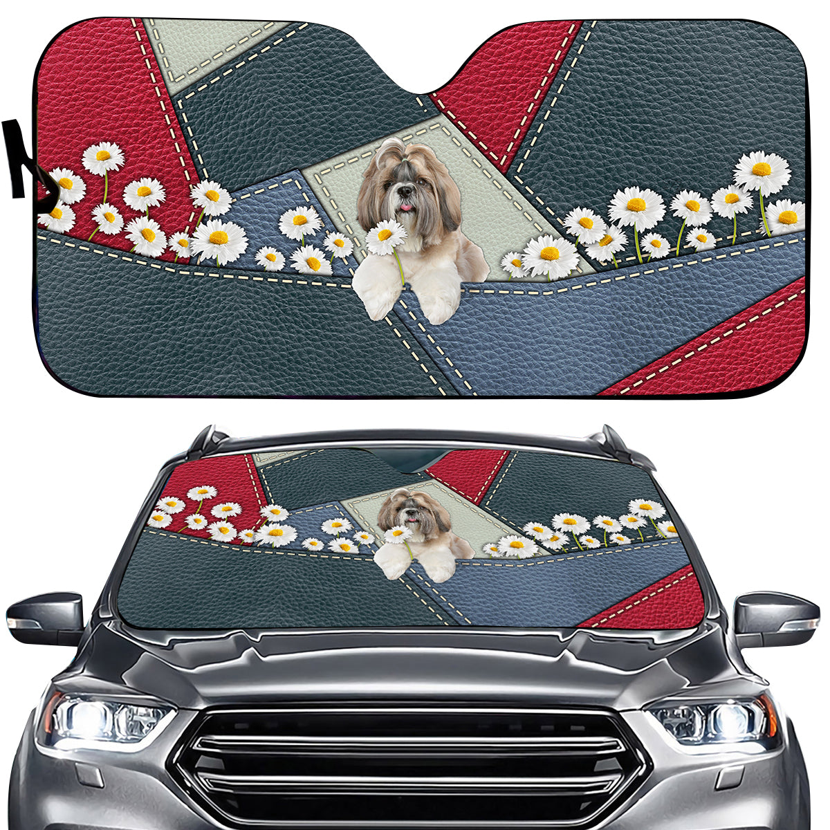 Petthouse | Dog Sunshade Cute Shih Tzu Daisy Car Sun Shade Windshield Dog Mom Dog Dad Sun Visor For