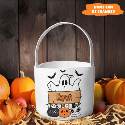 Petthouse | Custom Halloween Basket With Kid Name, Spooky Candy Bucket, Candy Bag For Kids