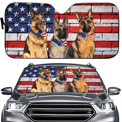 Petthouse | German Shepherd Patriot Windshield Sun Shade American Flag Brick Wall Truck Window Shades