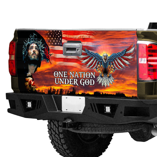 Petthouse | One Nation Under God Tailgate Wrap Decal Jesus Christian Us Eagle Decal Sticker