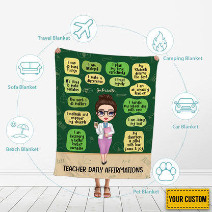 Petthouse | Personalized Teacher Daily Affirmations Throw Blanket, Happy Teacher's Day Fleece Blanket, Mental Health