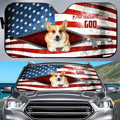 Petthouse | Dog Sunshade Corgi One Nation Under God Car Sun Shade Windshield American Patriot