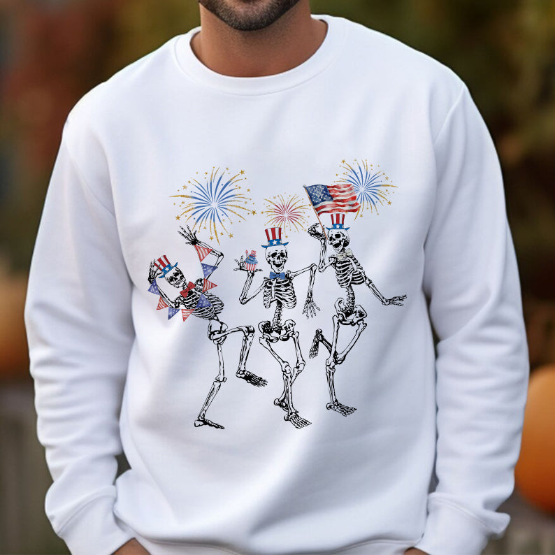 Petthouse | 4th Of July Skellies, Dancing Skeleton Shirt, Stars And Stripes, Red White Blue