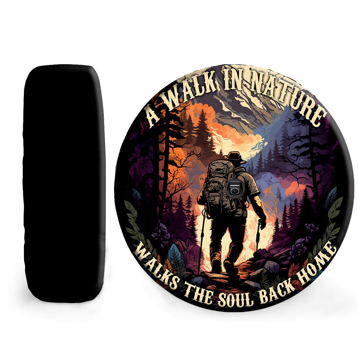 Petthouse | Motivational Hiking Quote Spare Tire Cover Hiking Adventure Mountain Landscape Tire Protector Truck Cover