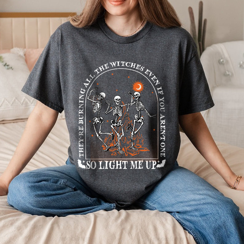 Petthouse | Dancing Skeleton Halloween Shirt, They're Burning All The Witches Shirt, Witchy Club