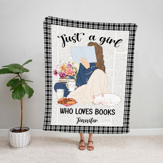 Petthouse | Cartoon Photo Fleece Blanket For Reading Lovers, Just A Girl Who Loves Books Throw Blanket For Book Lovers