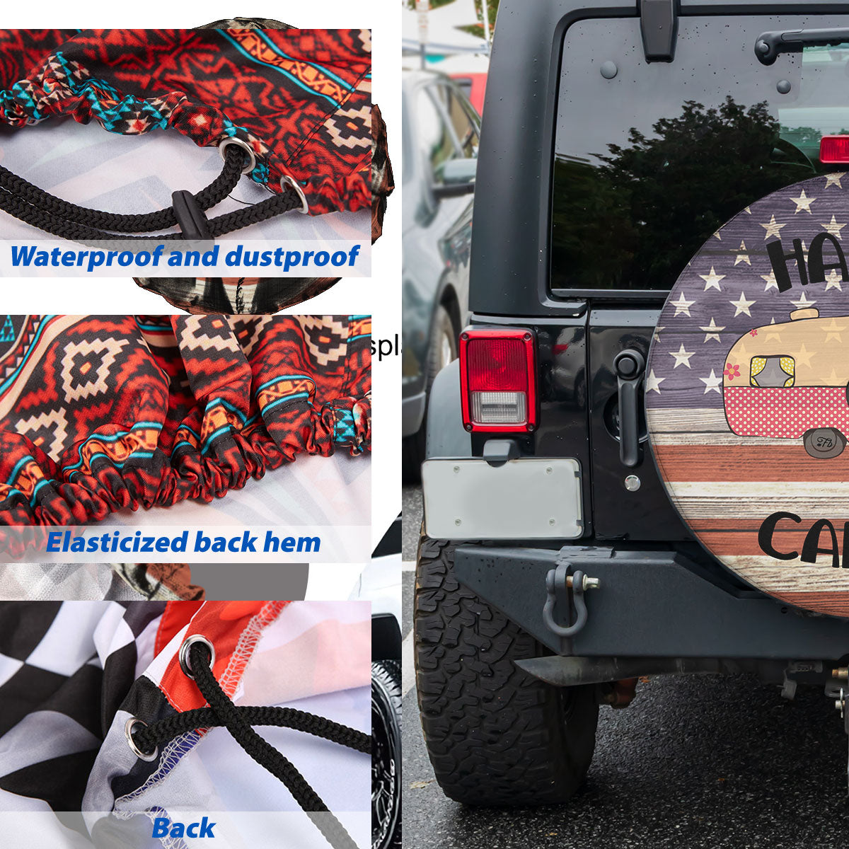 Petthouse | Happy Camper Spare Wheel Tire Cover Caravan Camping Trailer Wheel Cover Grunge American Flag