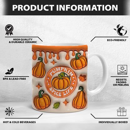 Petthouse | Pumpkin Spice Life 3d Inflated Mug Wrap, Fall Pumpkin Spice Mug , Pumpkin Spice Coffee