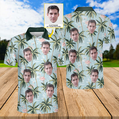 Petthouse | Customized Picture Palm Tree Flamingo Seamless Pattern Polo Shirt Summer Beach Vibe Golf Shirt Summer