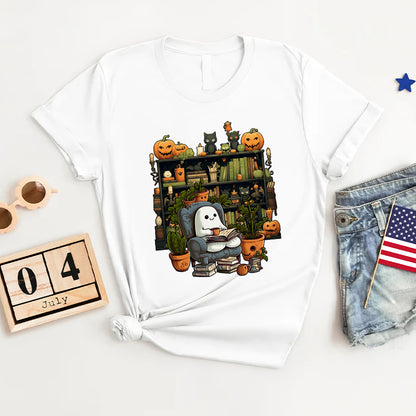 Petthouse | Ghost Reading Book Halloween Shirt, Librarian Ghost Halloween, Ghost Boo Reading Shirt