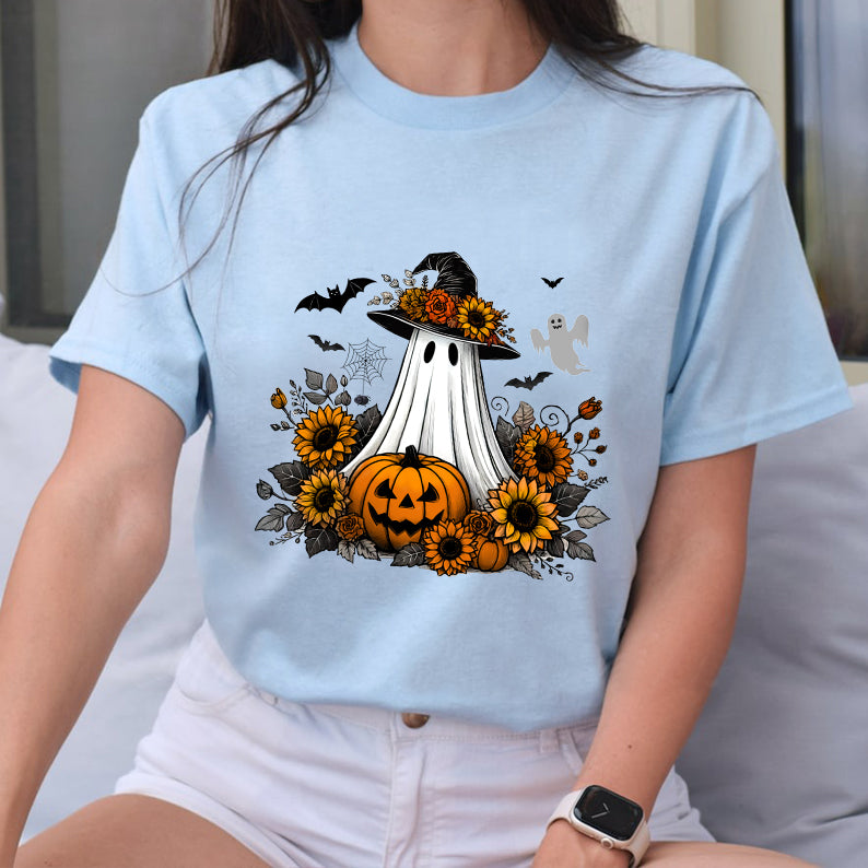 Petthouse | Cute Ghost Pumpkin Shirt, Floral Witch Ghost Pumpkin Shirt, Fall Autumn Halloween