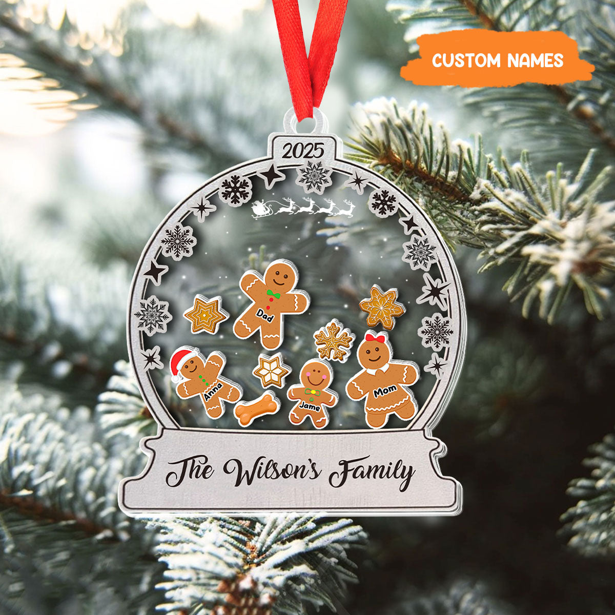 Petthouse | Personalized Gingerbread Family With Dogs Christmas Ornament, Family Ornament 2024