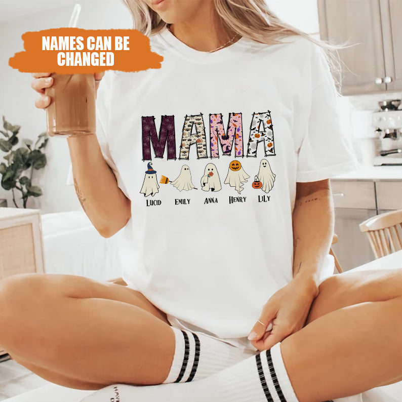 Petthouse | Personalized Mama Halloween Shirt With Kids Name, Cute Ghost Mama Shirt, Gift For Mom