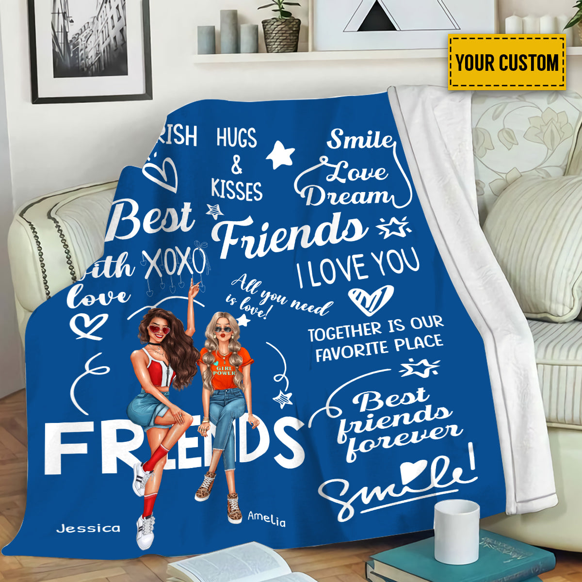 Petthouse | Personalized Cherish Hugs Kisses Fleece Blanket, To My Bestie Sherpa Blanket, Gifts For Best Friend