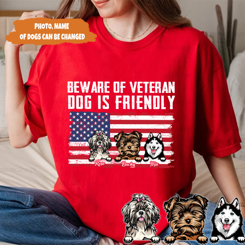 Petthouse | Custom Dog Beware Of Veteran Dog Is Friendly Shirt, Funny Dog 4th Of July Shirt