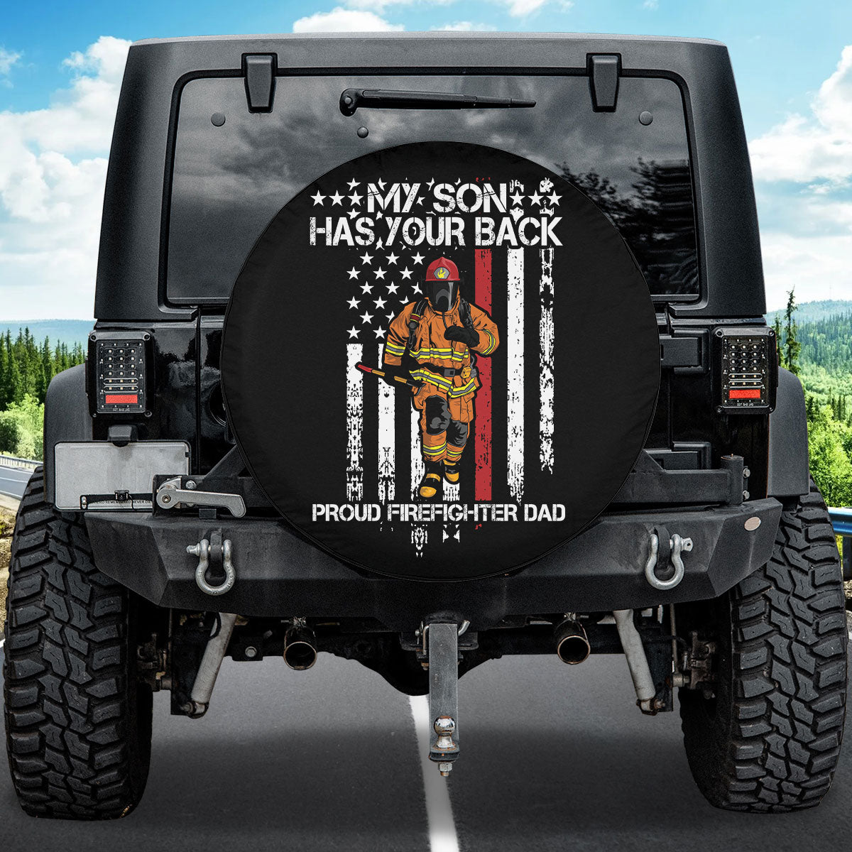 Petthouse | Proud Firefighter Dad Usa Flag Spare Tire Cover Firefighter Son Tire Protector Fireman Hero Truck Cover