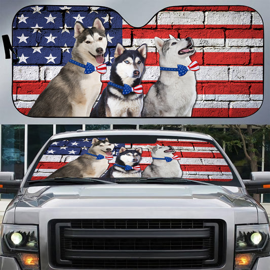 Petthouse | Dog Sunshade American Patriot Windshield Sun Shade Siberian Husky American Flag Car Sun Shade