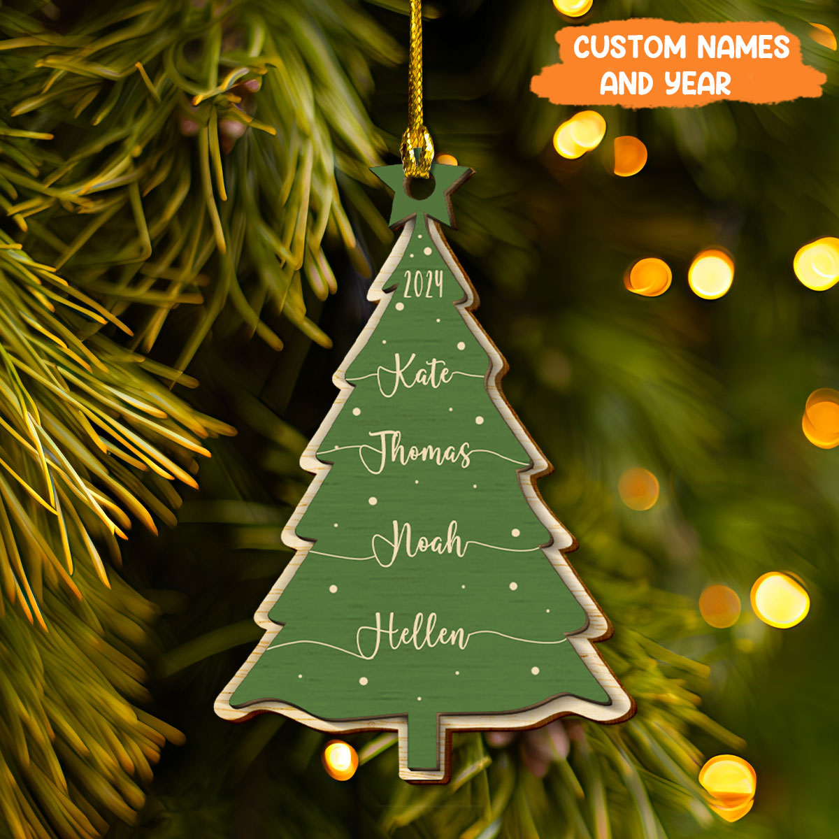 Petthouse | Personalized Family Christmas Tree Ornament, Wooden Ornament With Family Names, 2024 Ornaments