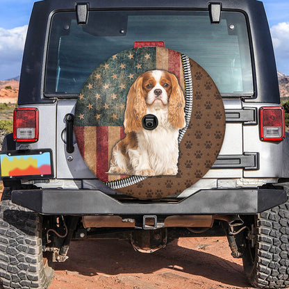 Petthouse | American Flag Vintage Spare Tire Cover Waterproof Cavalier King Charles Spaniel Dog Tire Cover