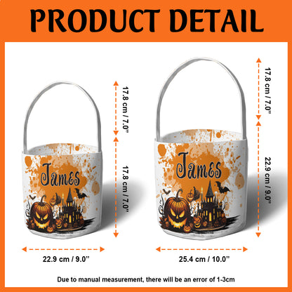 Petthouse | | Personalized Halloween Candy Bag, Pumpkin Witch Black Cat Castle Skeleton Ghost Basket