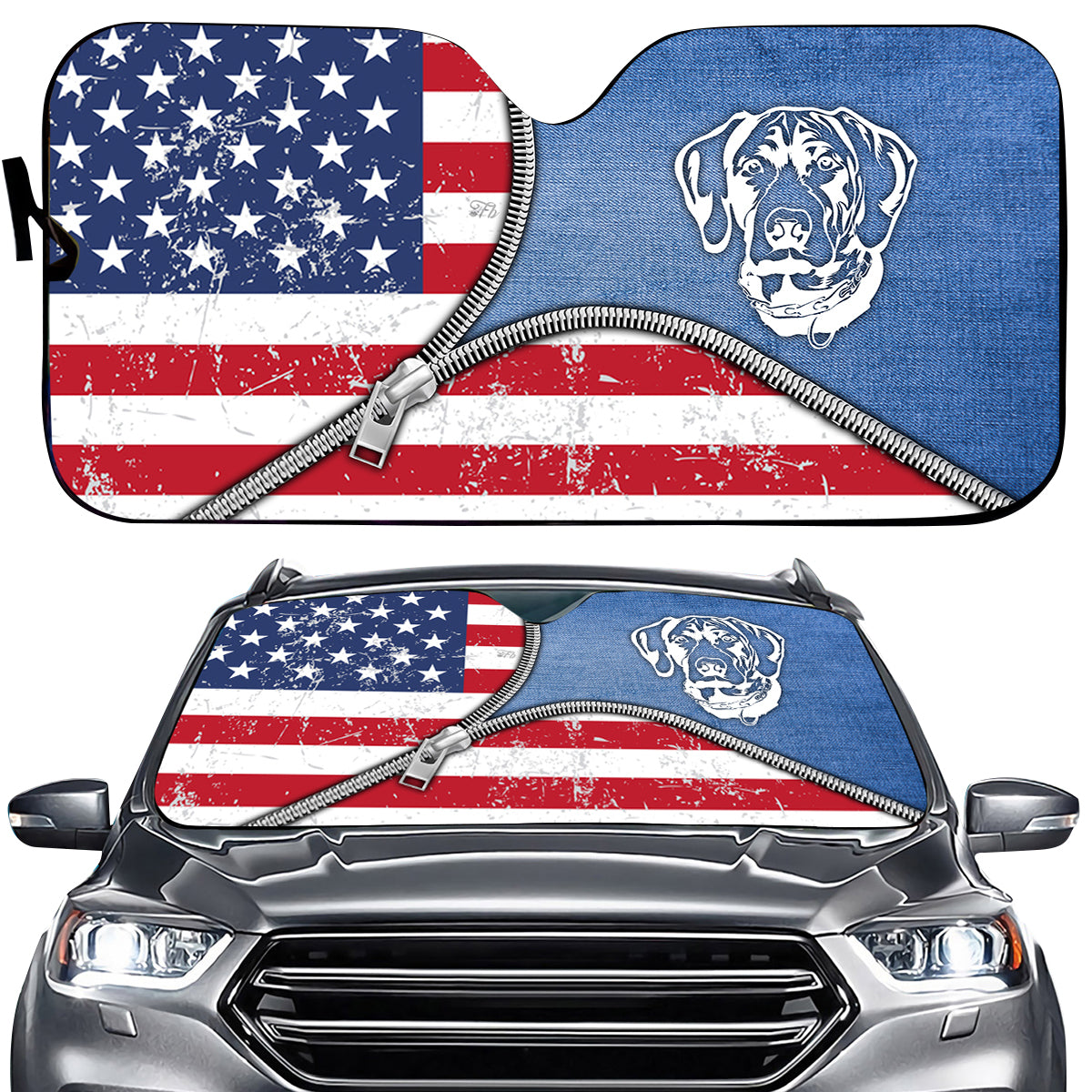 Petthouse | German Shorthaired Pointer Windshield Sun Shade American Flag Truck Window Shades Independence