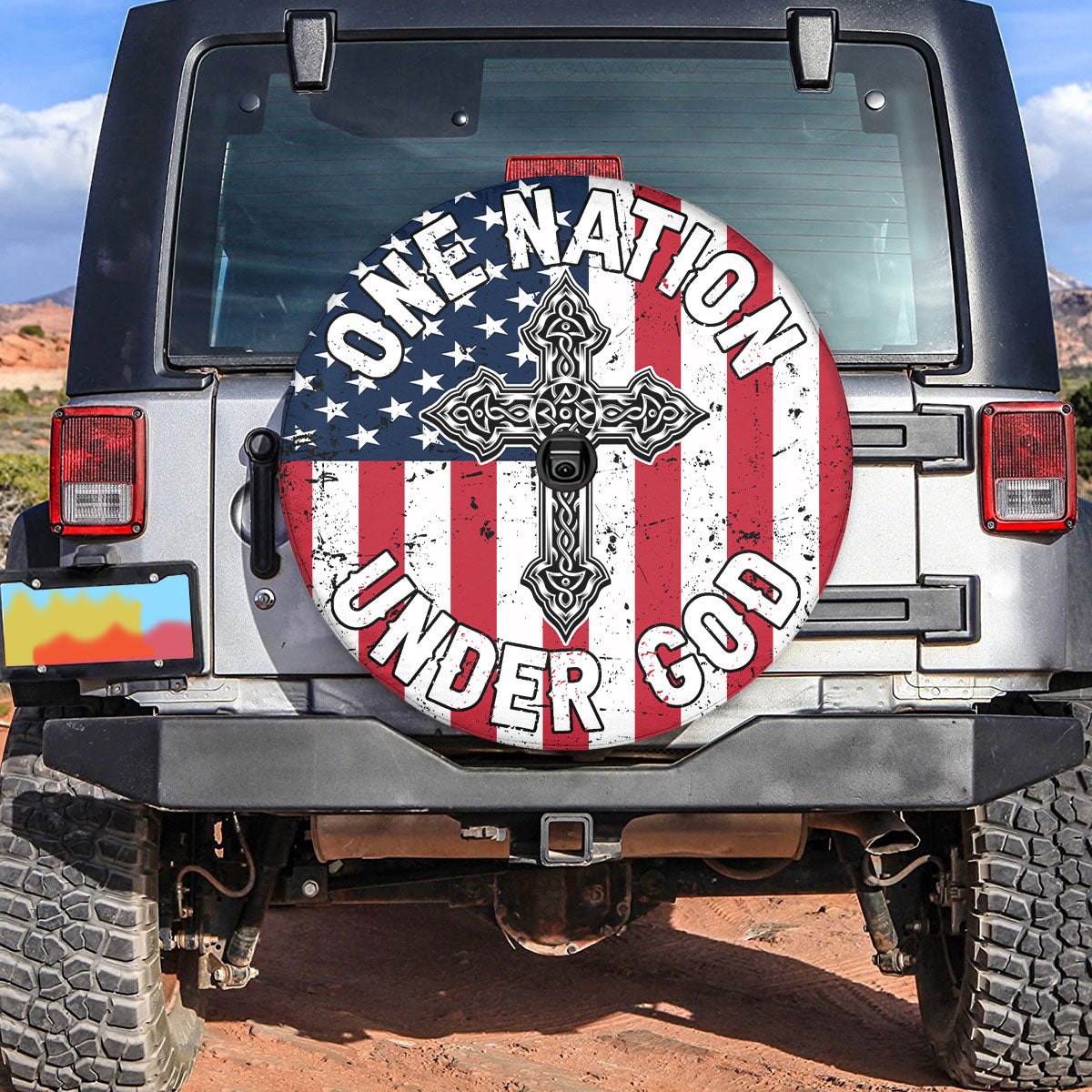 Petthouse | Jesus Christian Cross Us Flag Spare Tire Cover One Nation Under God Tire Protector Truck Decor