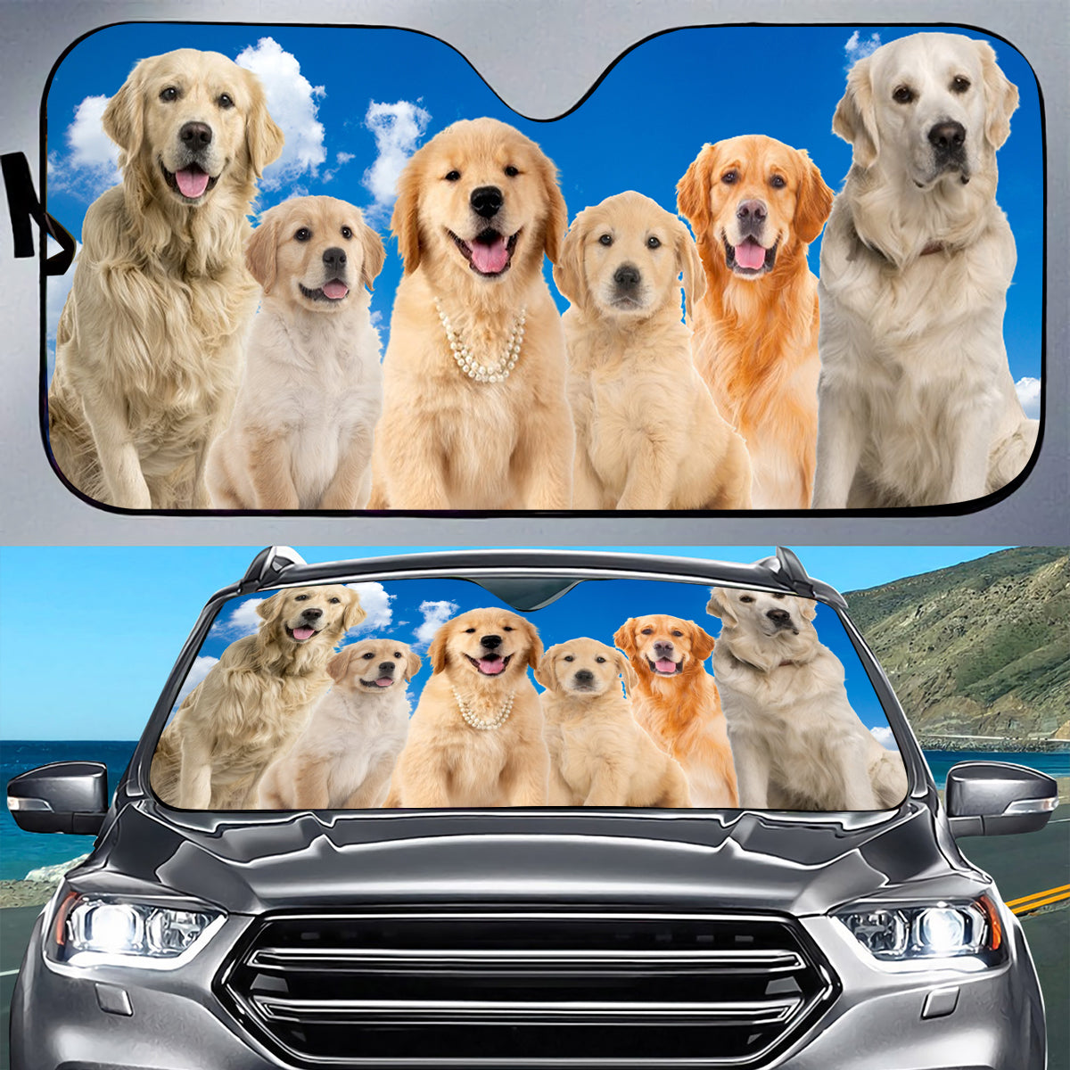 Petthouse | Golden Retriever Car Sun Shade Love Dog Windshield Sunshade Car Decor Daddy Mommy Gift Dog's