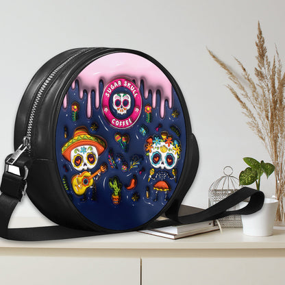 Petthouse | Colorful Sugar Skull Print 3d Effect Leather Handbag With Handle, Ghost Pumpkin Bags, Print 3d Halloween Bags