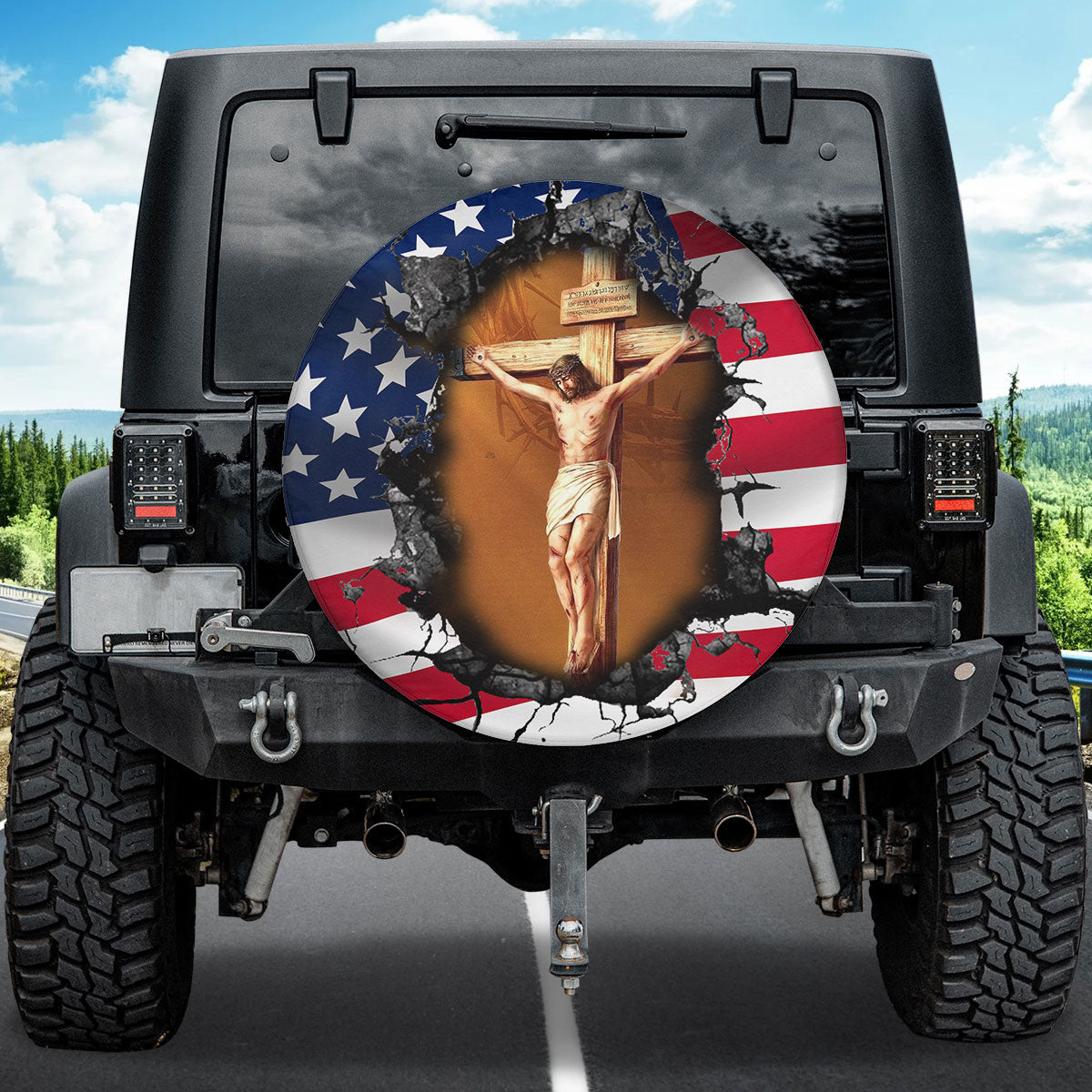 Petthouse | Crucifixion Of Jesus Spare Wheel Cover Jesus Christian One Nation Under God Spare Tire Cover