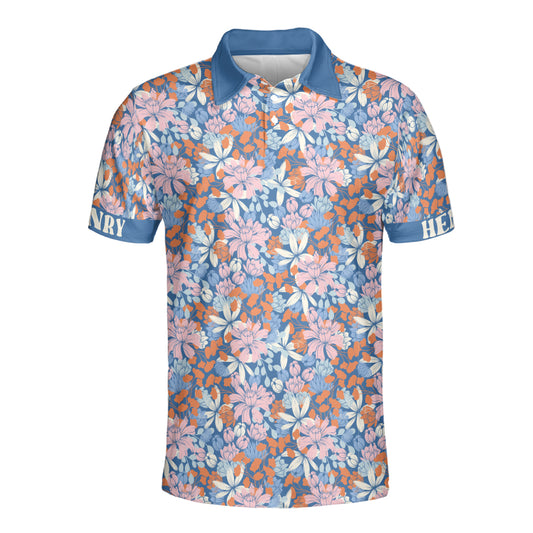 Petthouse | Customized Name Floral Seamless Tropical Pattern Polo Shirt Flower Floral Plants Sport Shirt Gift For Daddy