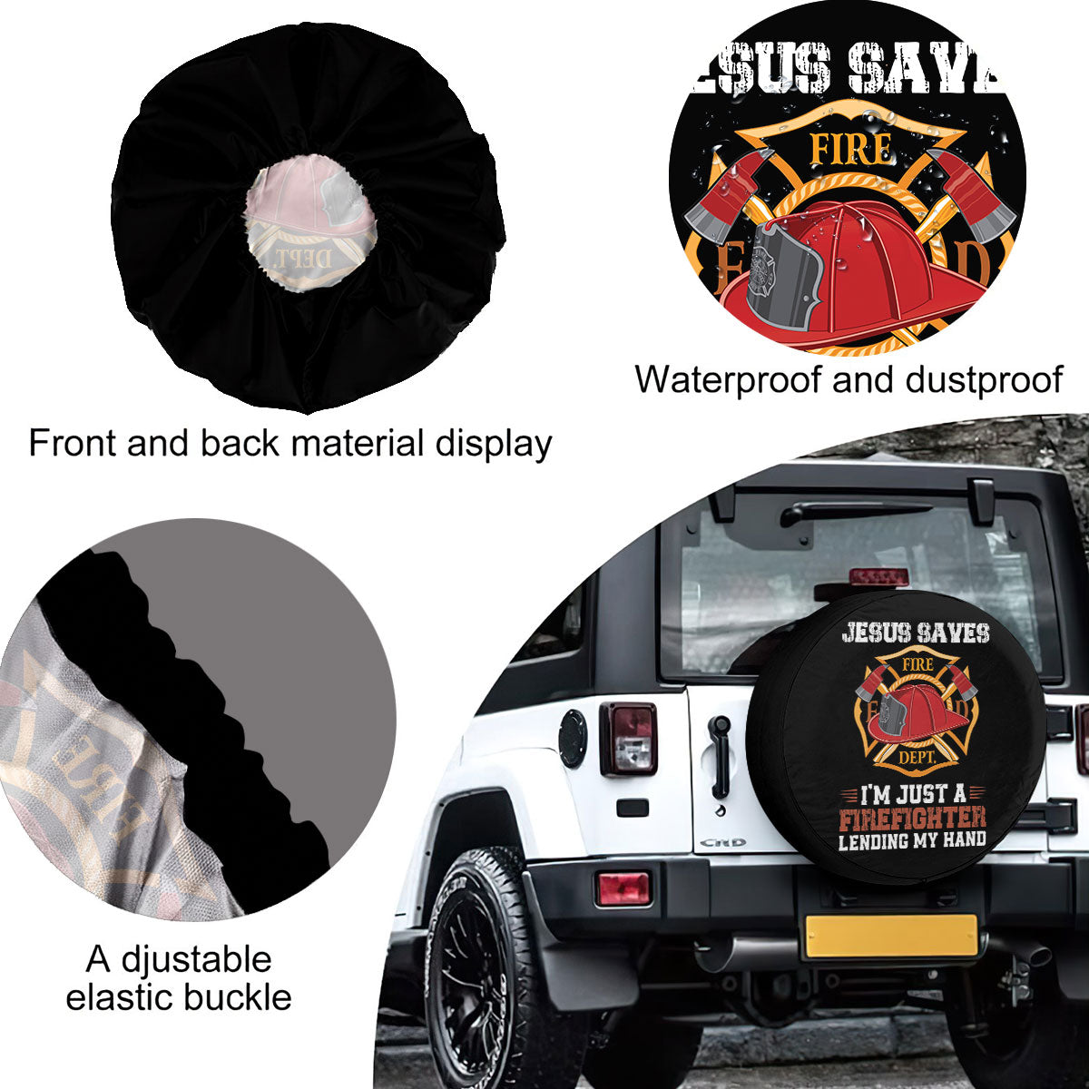 Petthouse | Firefighter Quote Jesus Saves Spare Tire Cover Fireman Hero Car Accessories Truck Decoration Patriot Gift