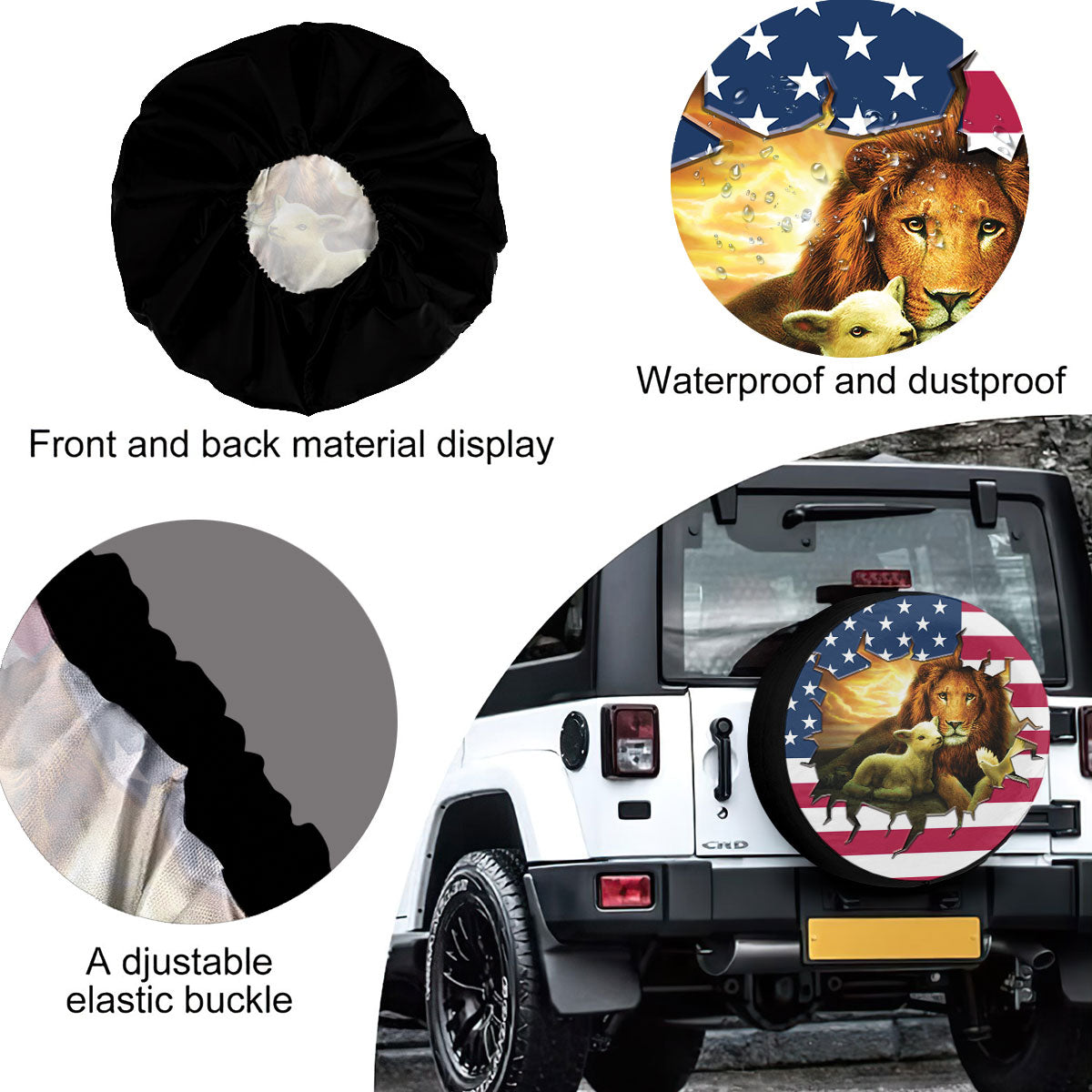 Petthouse | Jesus Lion And Lamb Usa Flag Spare Tire Cover Jesus Catholic Car Tire Protector Dust-proof