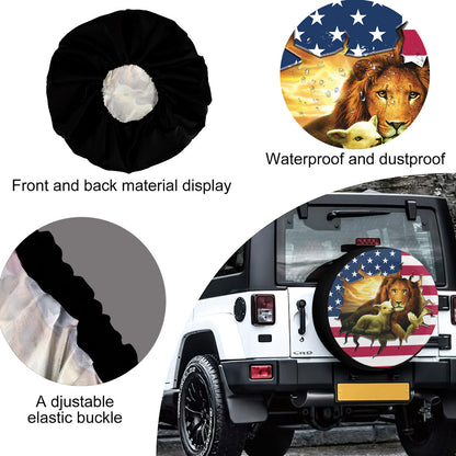 Petthouse | Jesus Lion And Lamb Usa Flag Spare Tire Cover Jesus Catholic Car Tire Protector Dust-proof