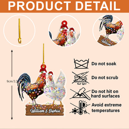 Petthouse | Personalized Chicken Couple Christmas Ornament For Husband And Wife, Chicken Shaped Ornament