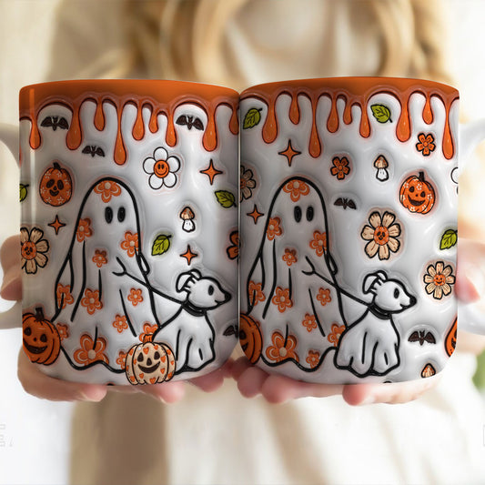 Petthouse | Funny Ghost Walking Dogs Halloween Mug, Halloween Coffee 3d Inflated Effect Mug, Spooky Dog