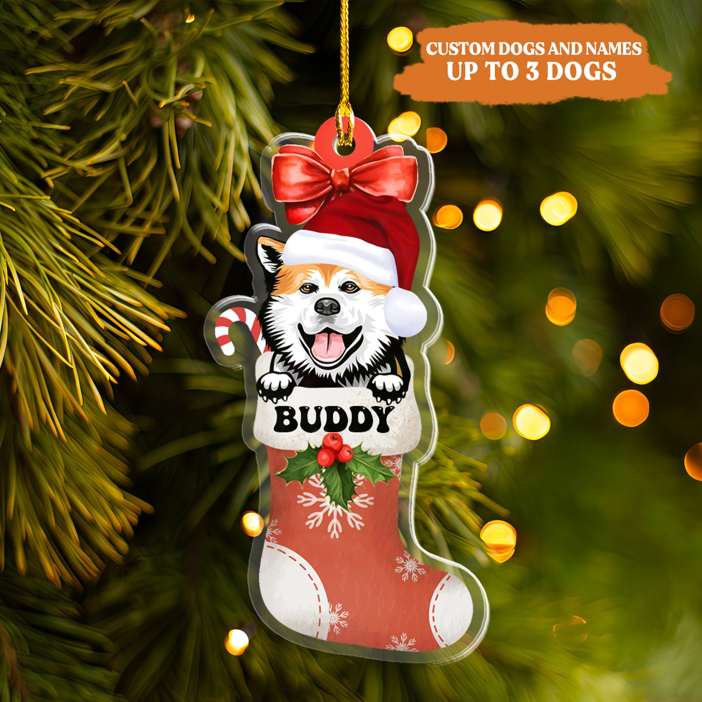 Petthouse | Personalized Dog Christmas Ornament, Cute Dog Stockings Xmas Ornament, Dog Breed Ornament