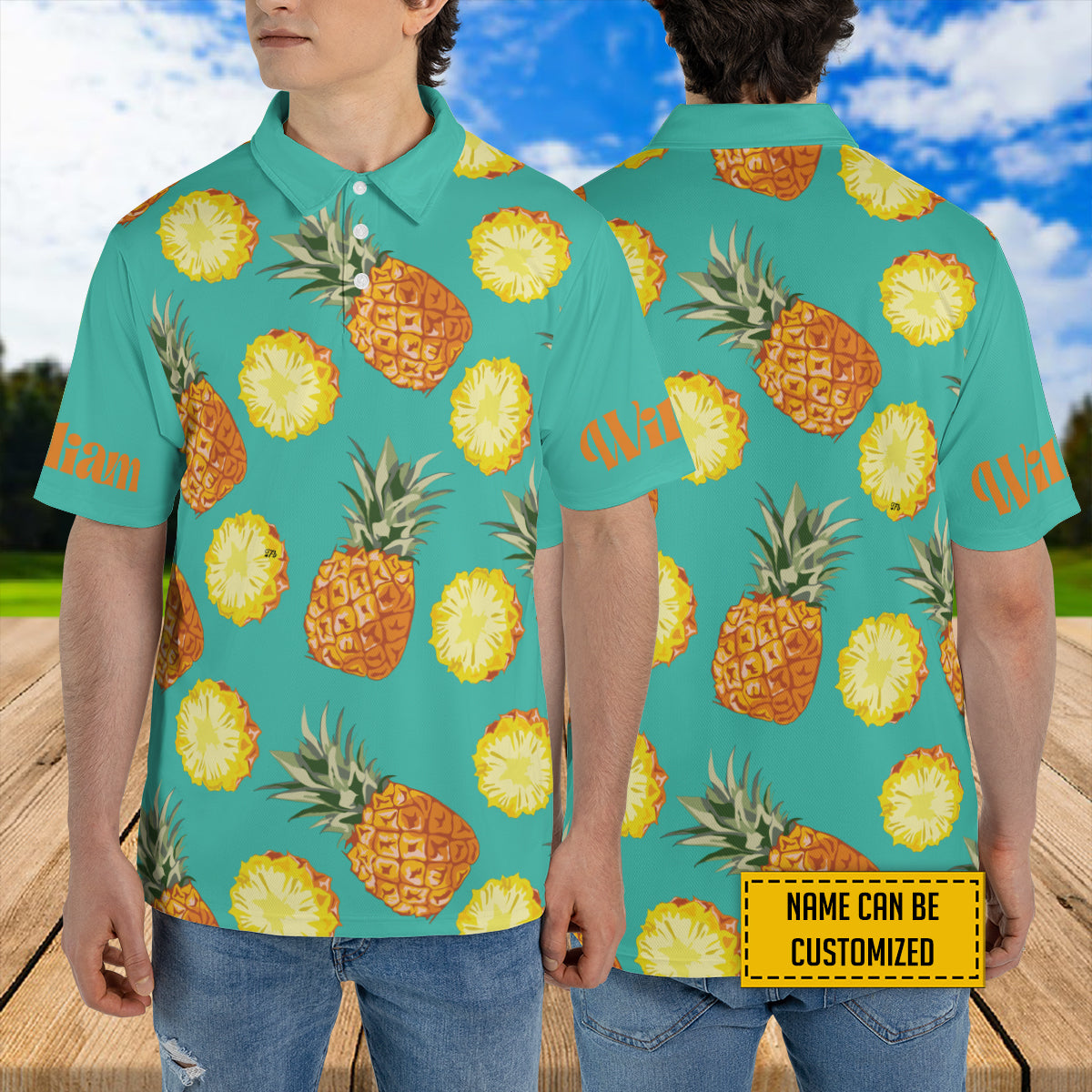 Petthouse | Custom Name Fresh Fruit Pineapple With Green Leaves Polo Shirts Summer Beach Fruits